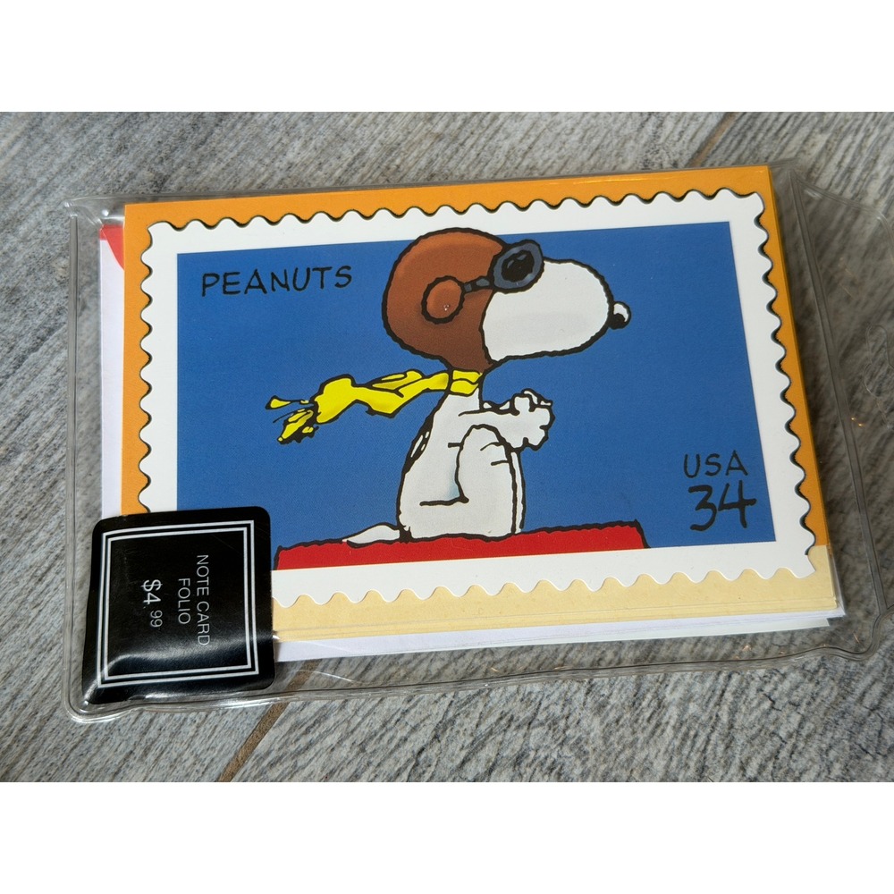 Hallmark Peanuts Note Card Folio Open Box Snoopy Flying Ace USPS 2001 Greeting
